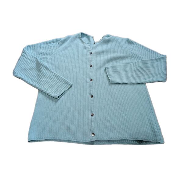 Eddie Bauer Turquoise Blue Cotton Cable Knit 3/4 Sleeve Cardigan Sweater Size M - Picture 1 of 4